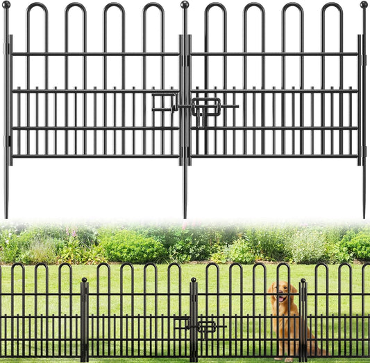5 Panels Decorative Garden Fence with U-Shape and Latch Gate, 24.01in (H) X 10.04ft (L) Dog Fence Outdoor for Yard Security, Garden Fencing Includes Deep Stakes