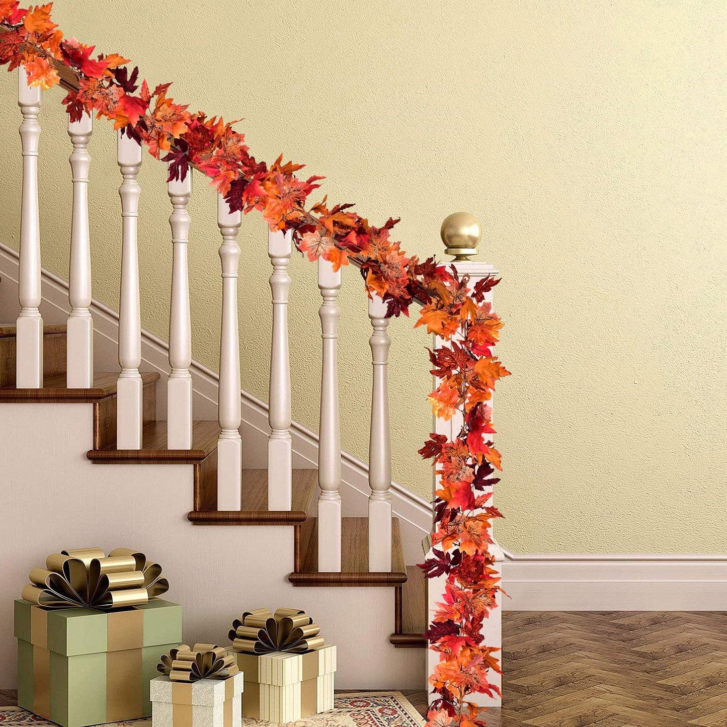 2 Pack Fall Maple Leaf Garland Artificial Maple Garland, Autumn Hanging Fall Leave Vines for Indoor Outdoor Wedding Thanksgiving Dinner Party Decor