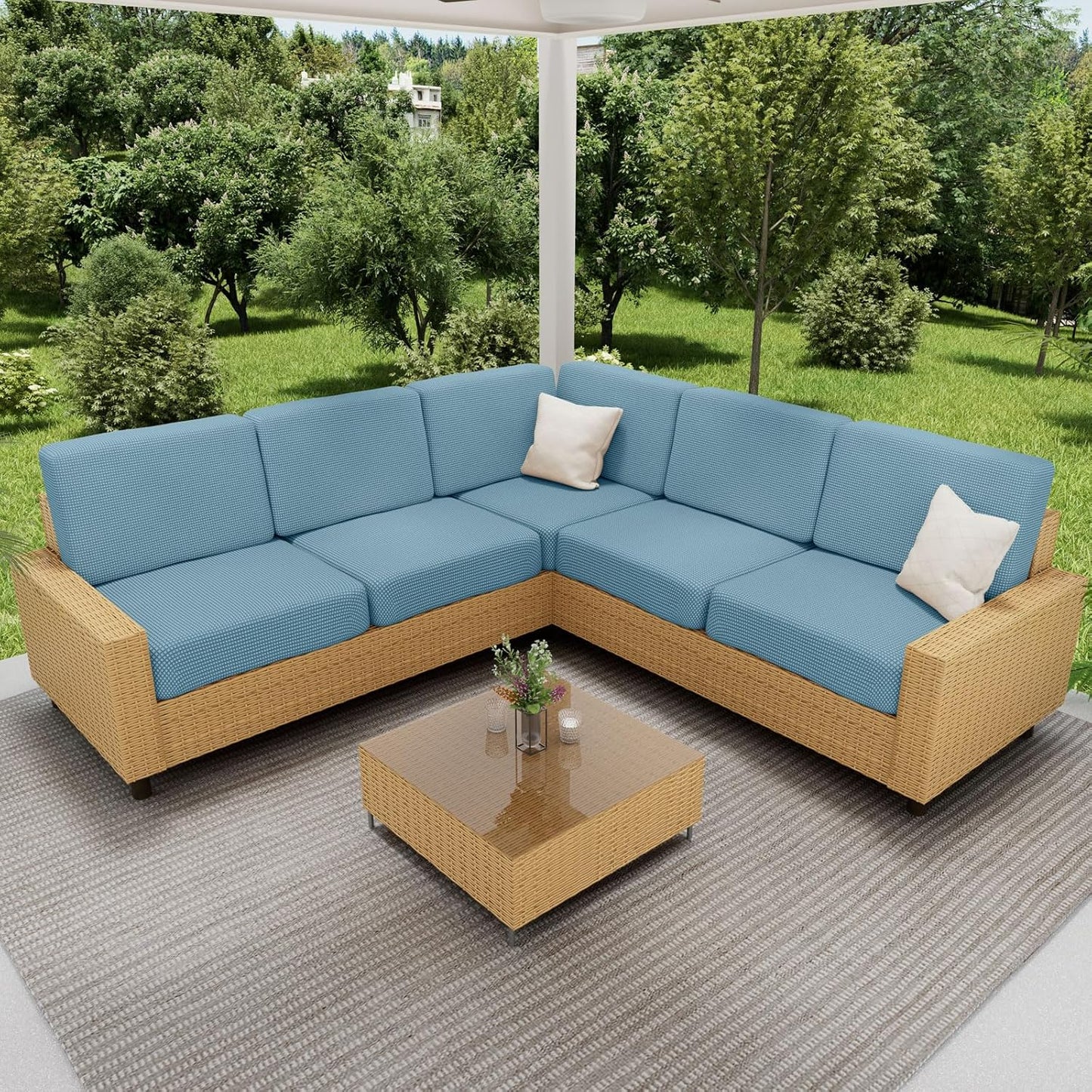 hyha Waterproof Couch Cushion Covers for Pets, Non Slip Sofa Seat Cover for Dogs Washable, Soft Thick Stretch Jacquard Fabric, Sofa Slipcovers with Elastic Bottom (1 Piece for Medium, Lake Blue)