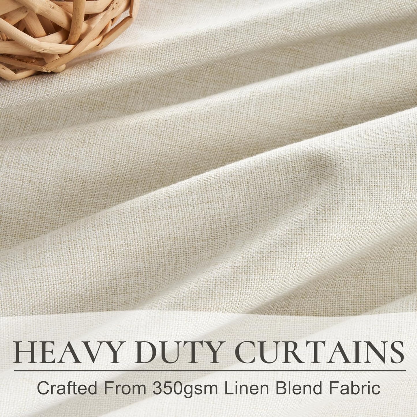 Cream Blackout Curtains & Drapes 96 Inches Long 2 Panels Set for Sliding Glass Doors, Pinch Pleated Thick Linen Blend Windows Curtain with Back Tab for Bedroom Cold Weather Thermal 40"W x 96"L