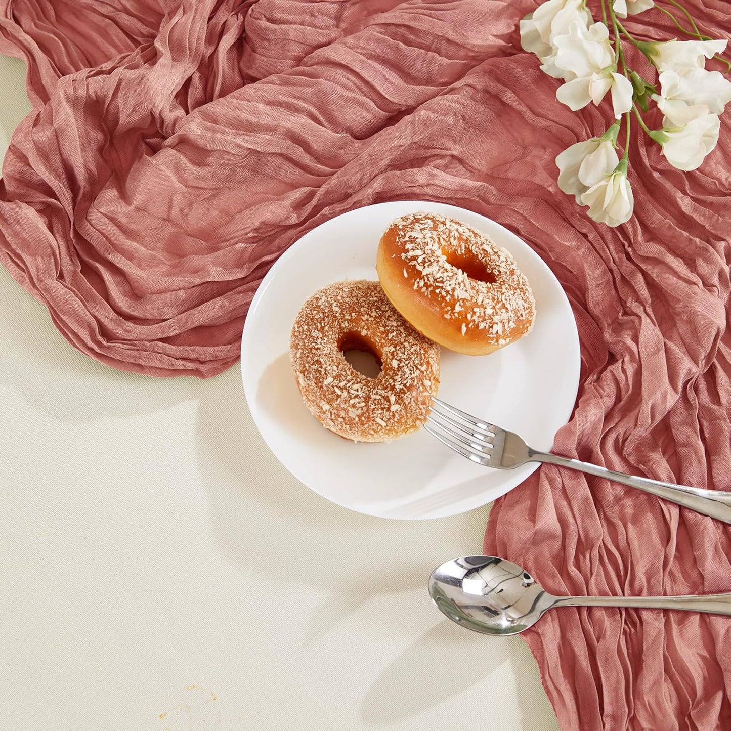 Cheesecloth Table Runner 10FT Long Boho Gauze Table Runner Rustic Sheer Runner for Wedding Bridal Baby Shower Birthday Party Table Decor Thanksgiving Christmas Decorations (12pcs, Rose)