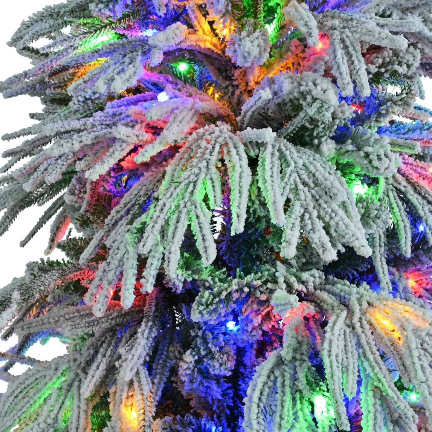 7.5FT Pre-Lit Spruce Snow Flocked Artificial Christmas Tree - Xmas Tree for Christmas,350 Multi-Color LED Lights and 1389 Branch Tips, Xmars Trees for Home Office Christmas Decor