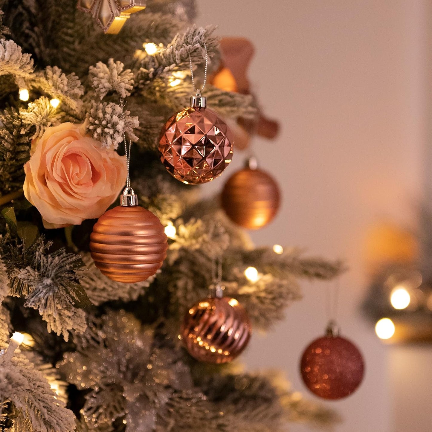 Valery Madelyn Christmas Ornaments Tree Decorations Set for Fall Halloween, 24ct Rose Gold Shatterproof Ball Ornaments, 2.36" Hanging Ornament Bulk for Xmas Holiday Party Decor