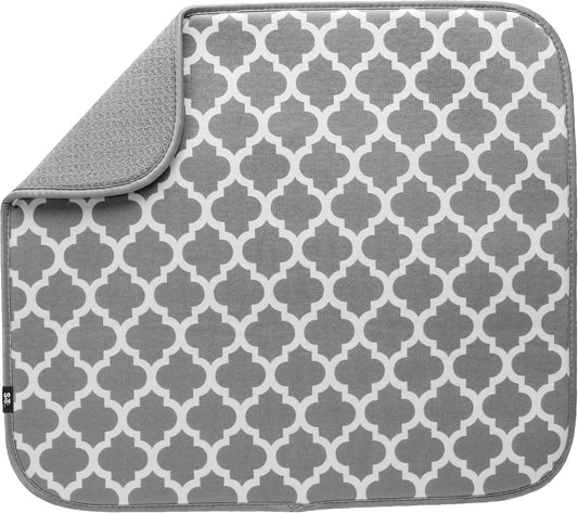 S&T INC. Dish Drying Mat, 16” x 18”, Absorbent Microfiber Kitchen Counter Mat, Dish Drying Pad for Dishes, Utensils, Pots and Pans, Large, White Trellis