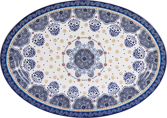 Bico Blue Talavera Ceramic 16 inch Oval Platter, Microwave & Dishwasher Safe