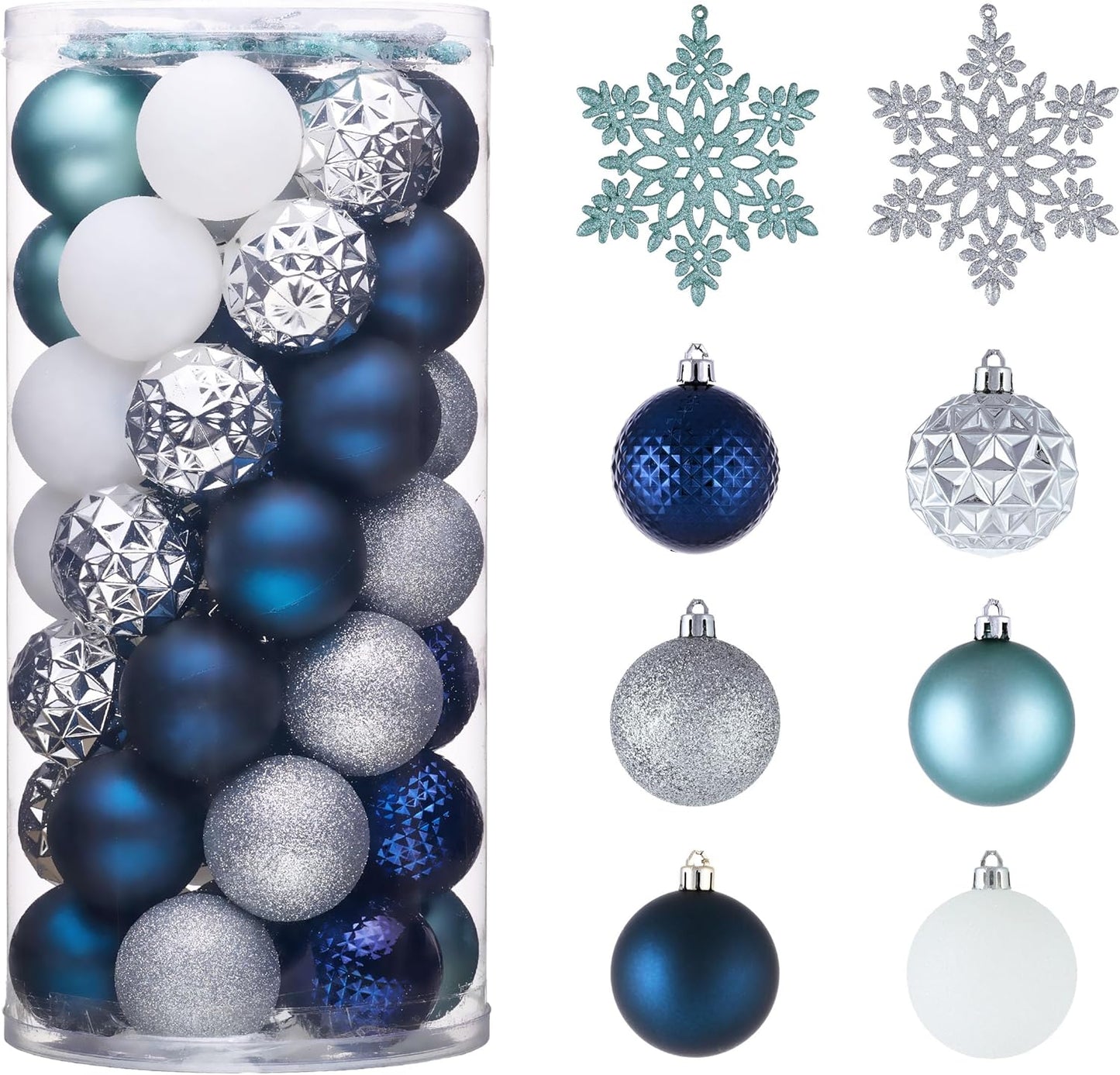Valery Madelyn Christmas Tree Decorations Ornament Set for Fall Halloween, 50ct 2.36 Inches Navy Blue Silver Shatterproof Christmas Ball Ornaments Hanging Xmas Holiday Party Decor