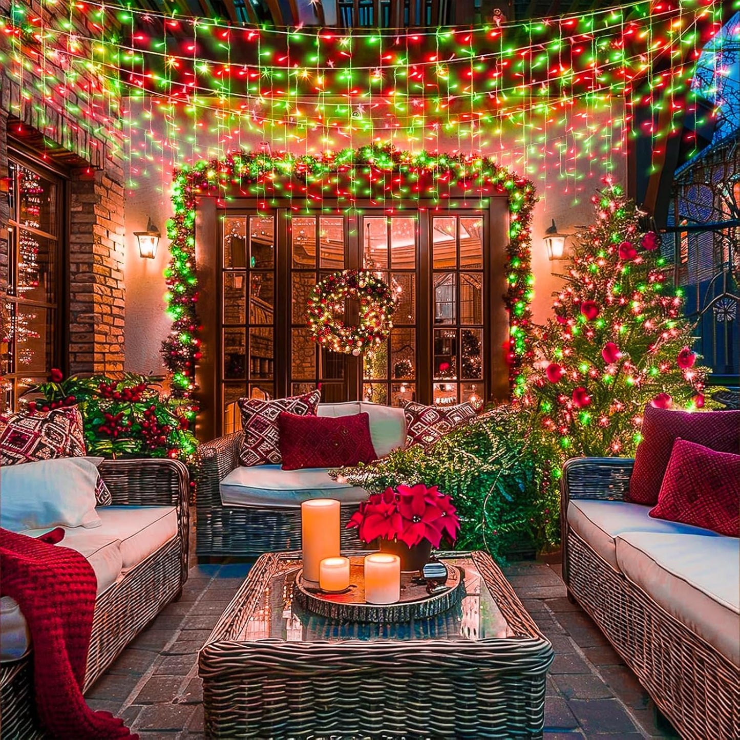 66ft Red and Green Christmas Lights, 640 LED Icicle Lights for Outside, Clear Wire Connectable Twinkle Lights with 8 Modes Timer Waterproof for House Window Party Tree Holiday Patio Yard Home Decor