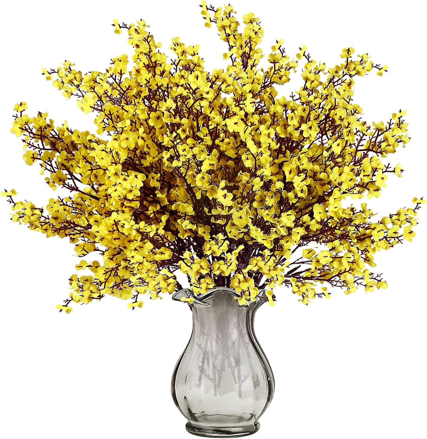 Sggvecsy 10 Pcs Babys Breath Artificial Flowers Gypsophila Bouquets Bulk Real Touch Fake Silk Flowers for Home Wedding DIY Floral Arrangement Kitchen Table Centerpiece Festival Decoration (Yellow)