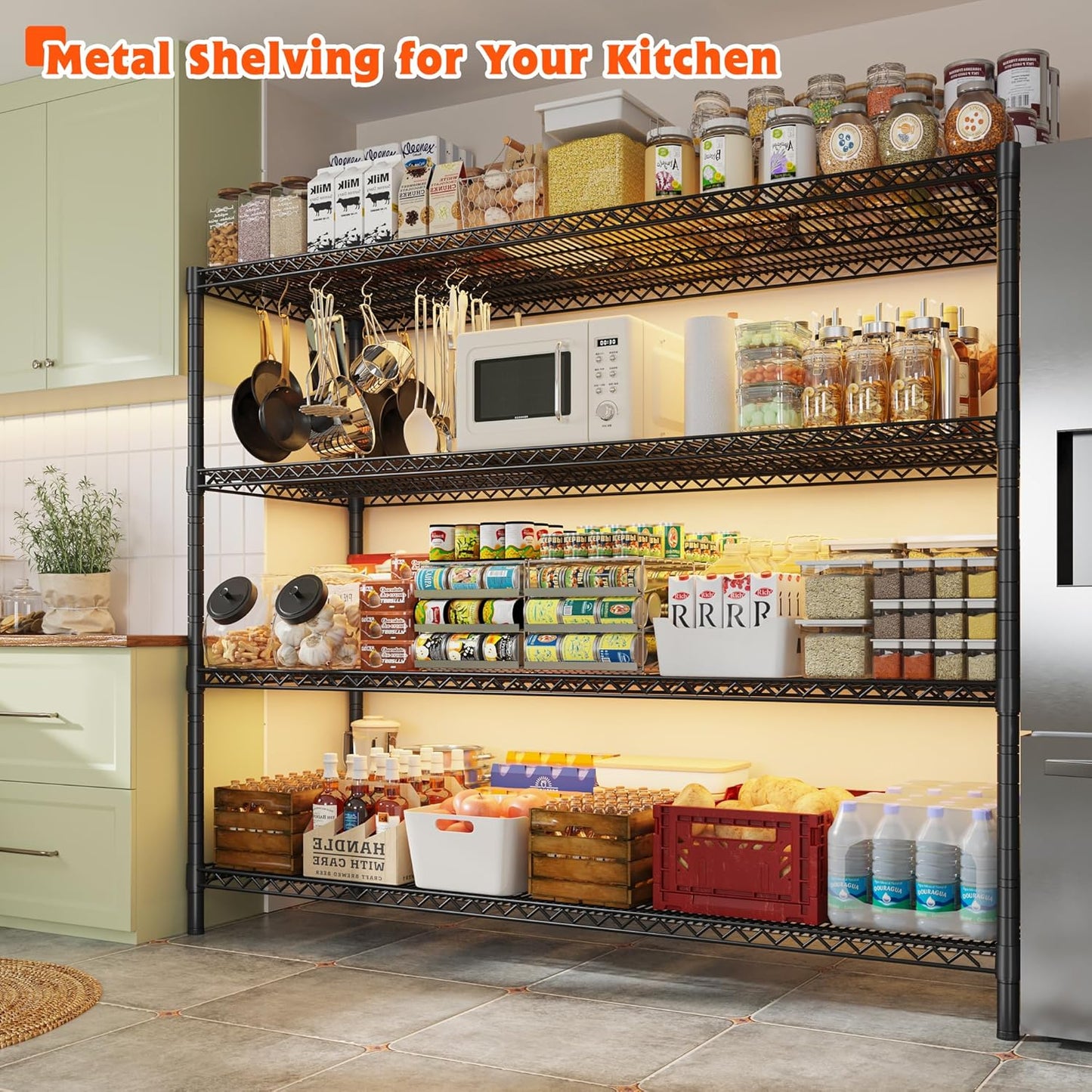 REIBII 60" W Storage Shelves 2878LBS Wire Shelving Unit with Wheels Heavy Duty Metal Shelving Adjustable Metal Shelves for Pantry,Kitchen,Garage,Basement,Business,Warehouse,60”W ×24”D×65.3”H