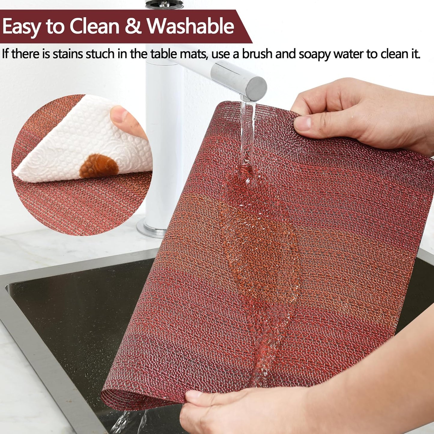 Placemats Set of 4 - Easy Clean Washable Vinyl Placemats - Wipeable Heat Resistant Table Mats for Dining Table - 17.7x11.8 Inch (4, Red Gradient)