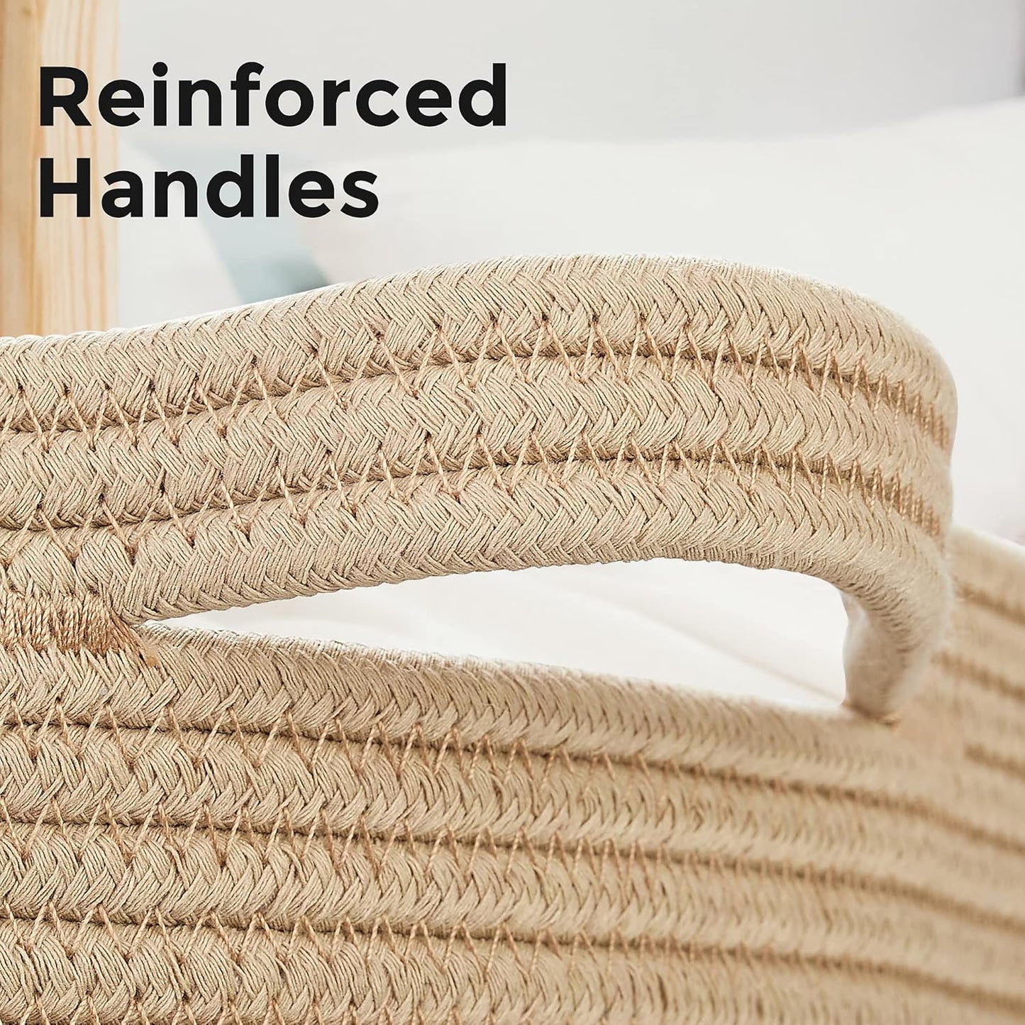 Ravinte Blanket Basket - 20"x 20"x 13" Cotton Rope Basket for Living Room, Baby Toy Storage Basket, Large Woven Laundry Basket (Brown-Black)