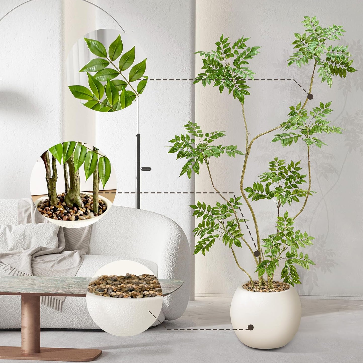 Artificial Mahonia Fortunei Tree 6ft,Tall Fake Plant Artificial Sumac Tree, Faux Plants Indoor Fake Plants Decor with Pots for Home Office Bathroom Bedroom Living Room Decorations Housewarming