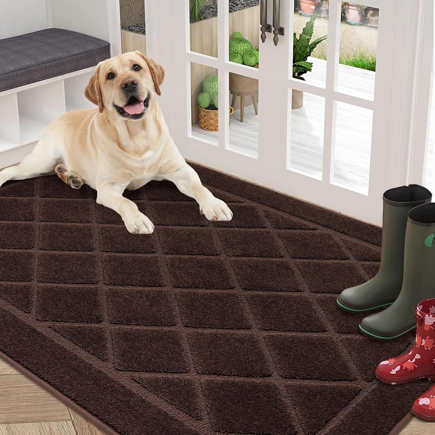 BEQHAUSE Dirt Trapper Door Mat 36" x 60", Doormat Non-Slip Entryway Rugs Washable, Dog Door Mat Stain Resistant and Absorbent Welcome Floor Mat for Front Back Door, Muddy Wet Shoes & Paws, Brown