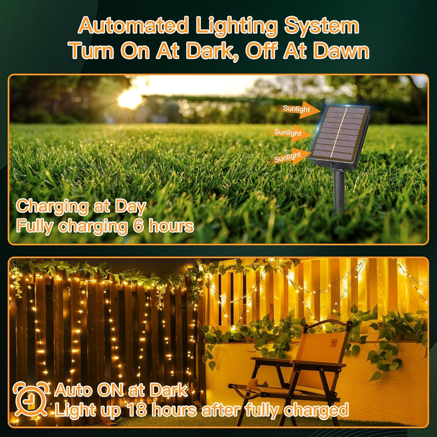 2 Pack Solar String Lights Total 480LED 158FT, IP67 Waterproof String Lights for Outside with 8 Modes, Upgraded Solar Panel Fairy Lights for Garden Party Wedding Decorations (Warm White)