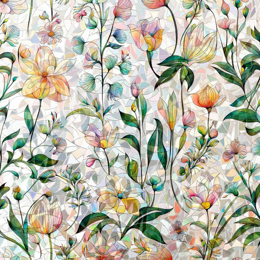 Rainbow Window Privacy Film 3D Floral Decorative Stained Glass Window Film Anti UV Non-Adhesive Reusable 23.6" x 78.7" for Home Room Car Glass Cling