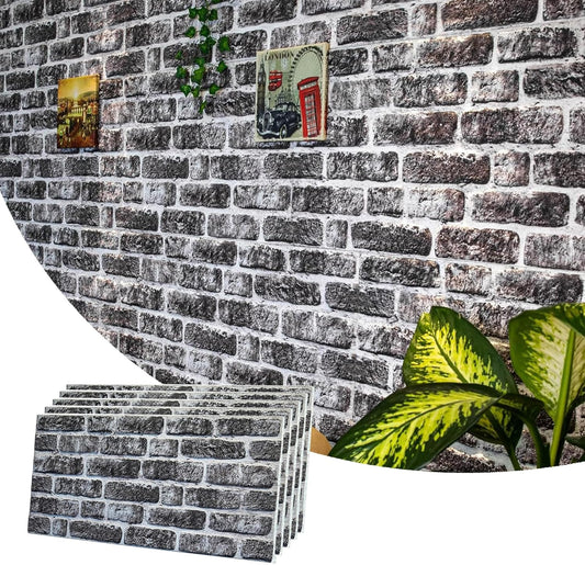Dundee Deco 3D Wall Panels Faux Brick - Cladding, Charcoal White Stone Look Wall Paneling, Styrofoam Facing for Living Room, Kitchen, Bathroom, Balcony, Bedroom, Set of 5, Covers 27 sq ft