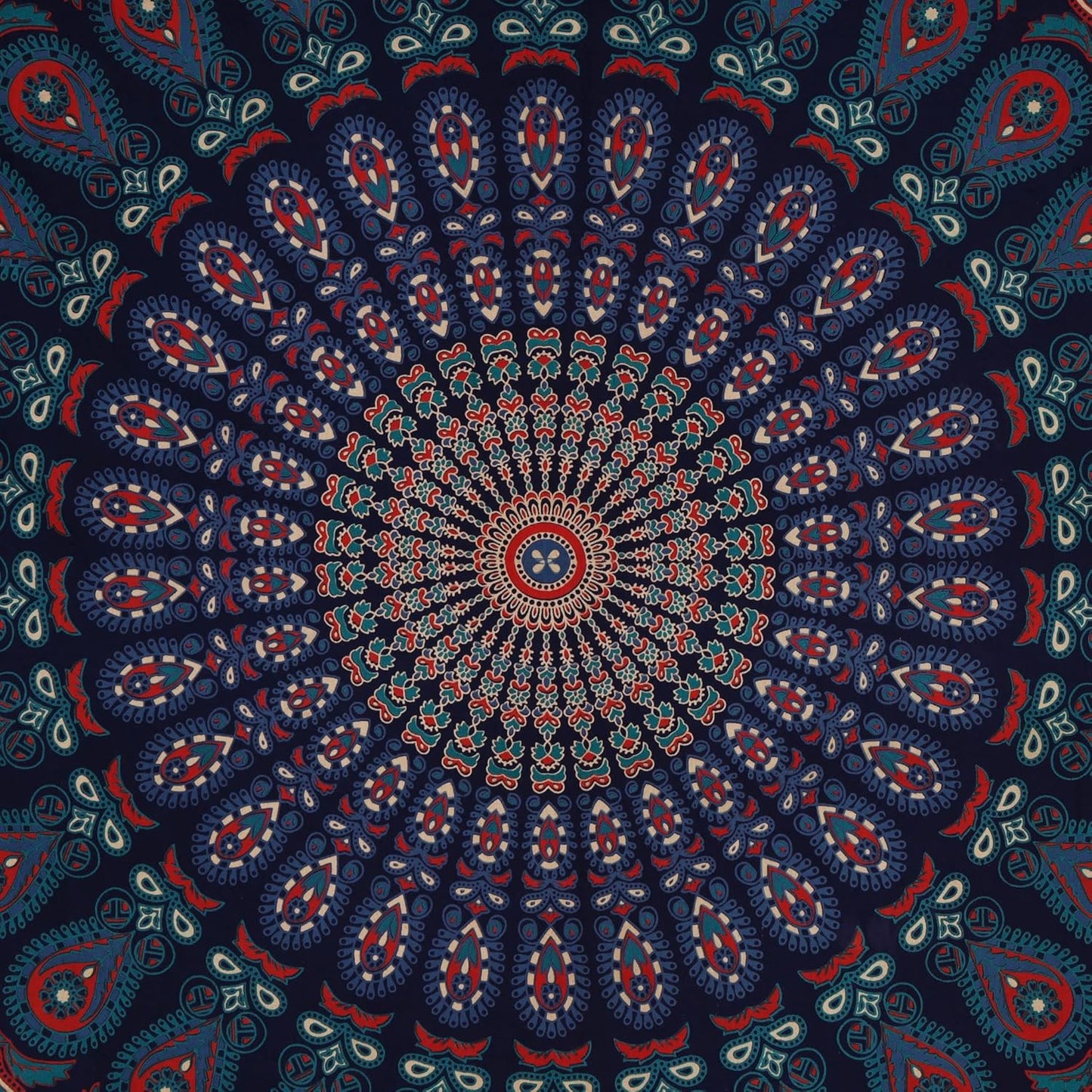 Bless International Handmade Indian hippie Bohemian Psychedelic Peacock Mandala Wall hanging College Dorm Beach Throws Table Cloth Bedding Tapestry (Midnight Blue, Queen(84x90Inches)(215x230Cms))