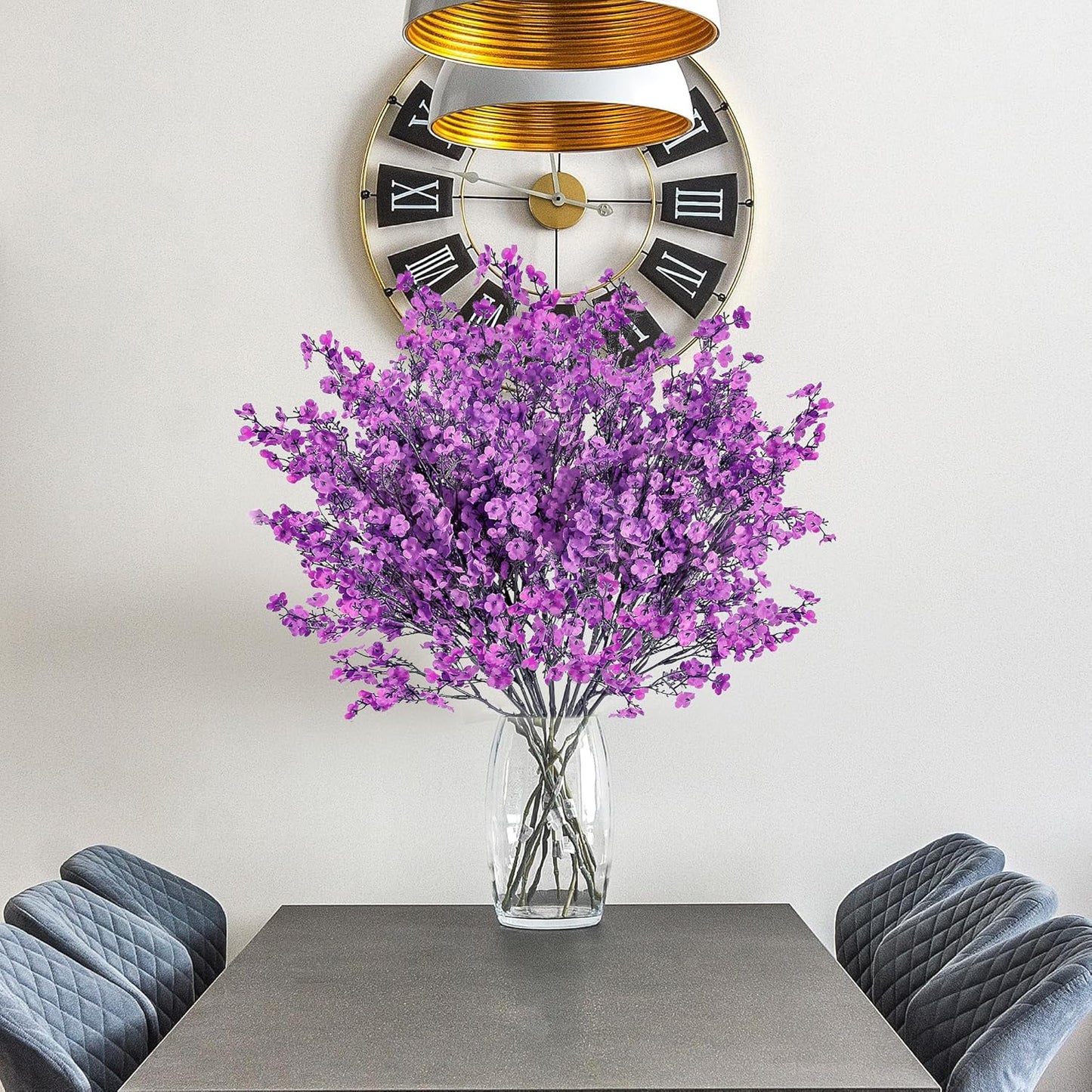 Sggvecsy 15 Pcs Babys Breath Artificial Flowers Gypsophila Bouquets Bulk Real Touch Fake Silk Flowers for Home Wedding DIY Floral Arrangement Kitchen Table Centerpiece Festival Decoration (Purple)