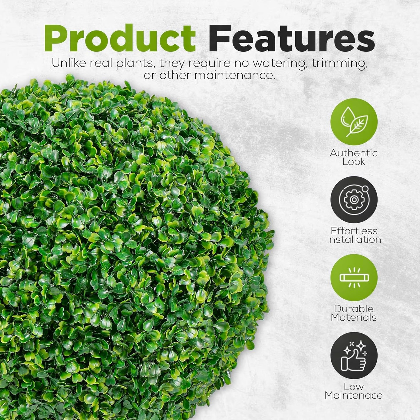 DRAY Premium 13" Faux Boxwood Balls – Set of 2 Artificial Topiary Spheres for Outdoor & Indoor Use – Realistic, UV-Resistant, Weatherproof Decorative Greenery – Check Measurements