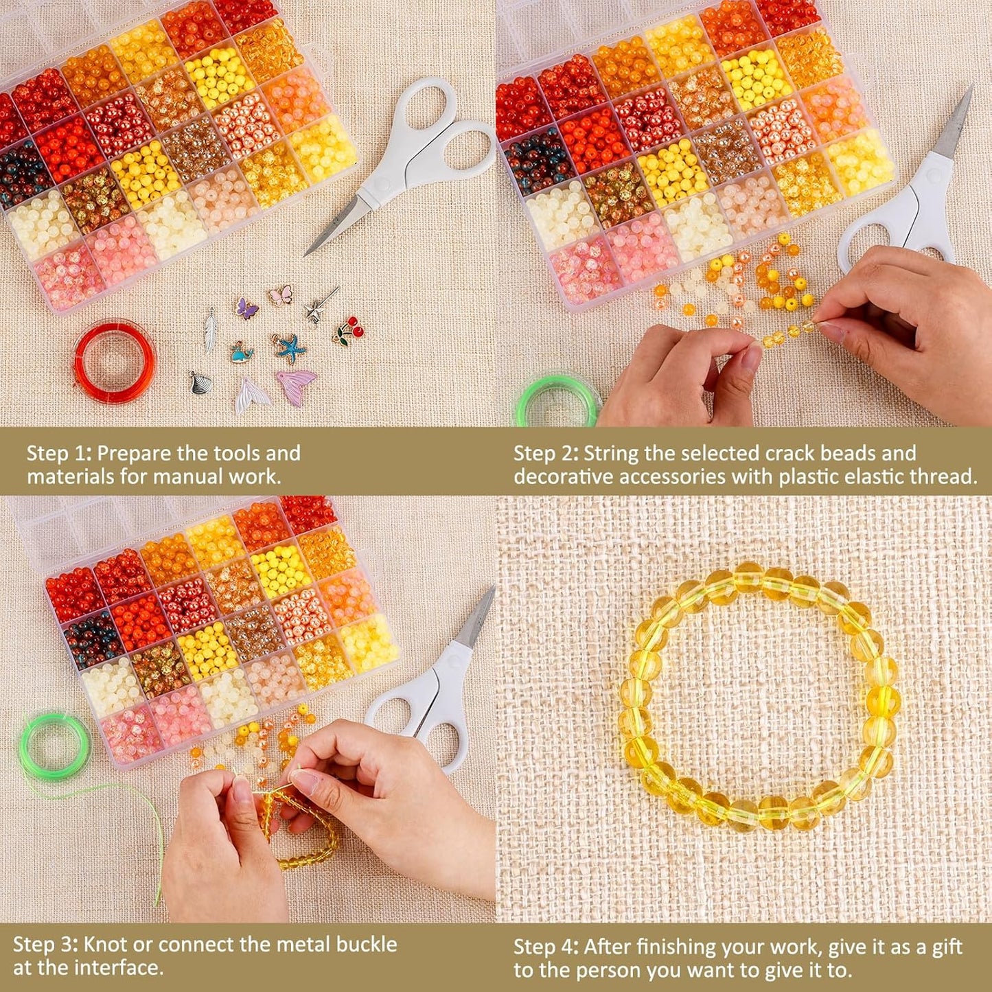 XSEINO About 7200PCS 6mm Glass Beads Bracelet Making Kit,144 Assorted Colors Crystal Glass Beads for Bracelet and Jewelry Making and DIY Crafts,Friendship Gifts,to Give to Friends, Family