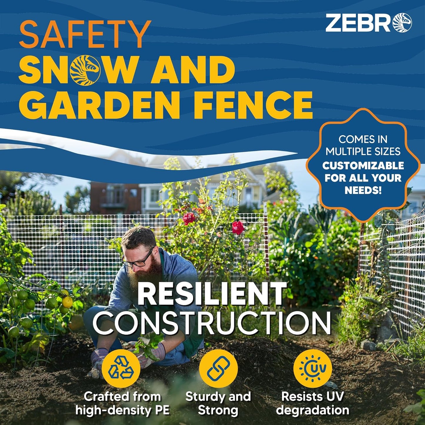 ZEBRO 4' x 100' White Plastic Garden Fence Roll – Light Duty Mesh Fencing for Temporary Fence, Snow, Garden Netting, Animal Barrier, Agricultural Fencing & Lawn Protection