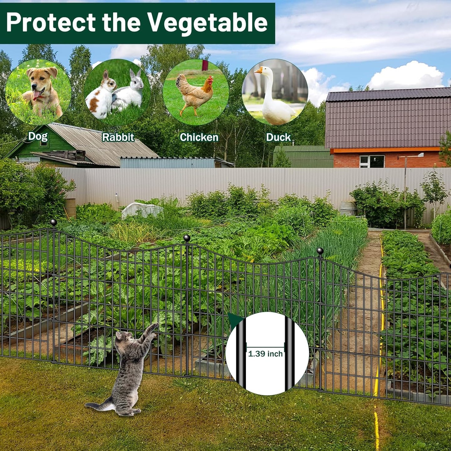 5 Panels No Dig Dog Fence Outdoor for Yard, 24 in(H) X 10 ft(L) Decorative Tall Garden Fence Animal Barrier, Rustproof Metal Wire Garden Edging and Borders, Temporary Fencing Stakes