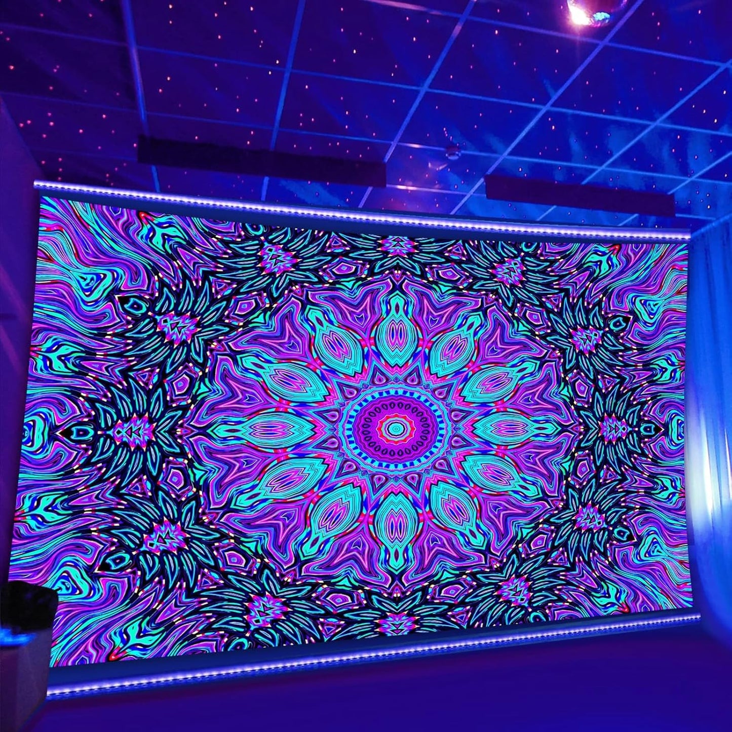 PSYHILAR Blacklight Mandala Tapestry for Bedroom, Psychedelic Black Light Posters for Adults and Teens, Neon UV Reactive Aesthetic Bohemian Art Wall Hanging Decor (40 x 30 Inches)