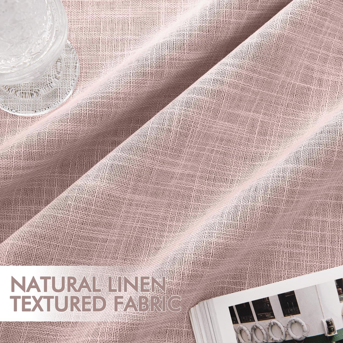 MIULEE Baby Pink 100% Blackout Linen Curtain 120 Inch 2 Panel Set Double Sided No Coating Pinch Pleated Back Tab Black out 10 FT Extra Long Thermal Insulated Bedroom Living Room Darkening Window Drape