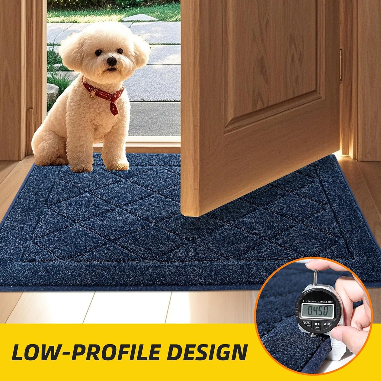 JSEI Dirt Trapper Door Mat 32"x48", Non-Slip Washable Entryway Mats, Dog Door Mat, Stain Resistant and Absorbent Floor Mats, Low Profile Welcome Mat for Front Back Door, Navy Blue