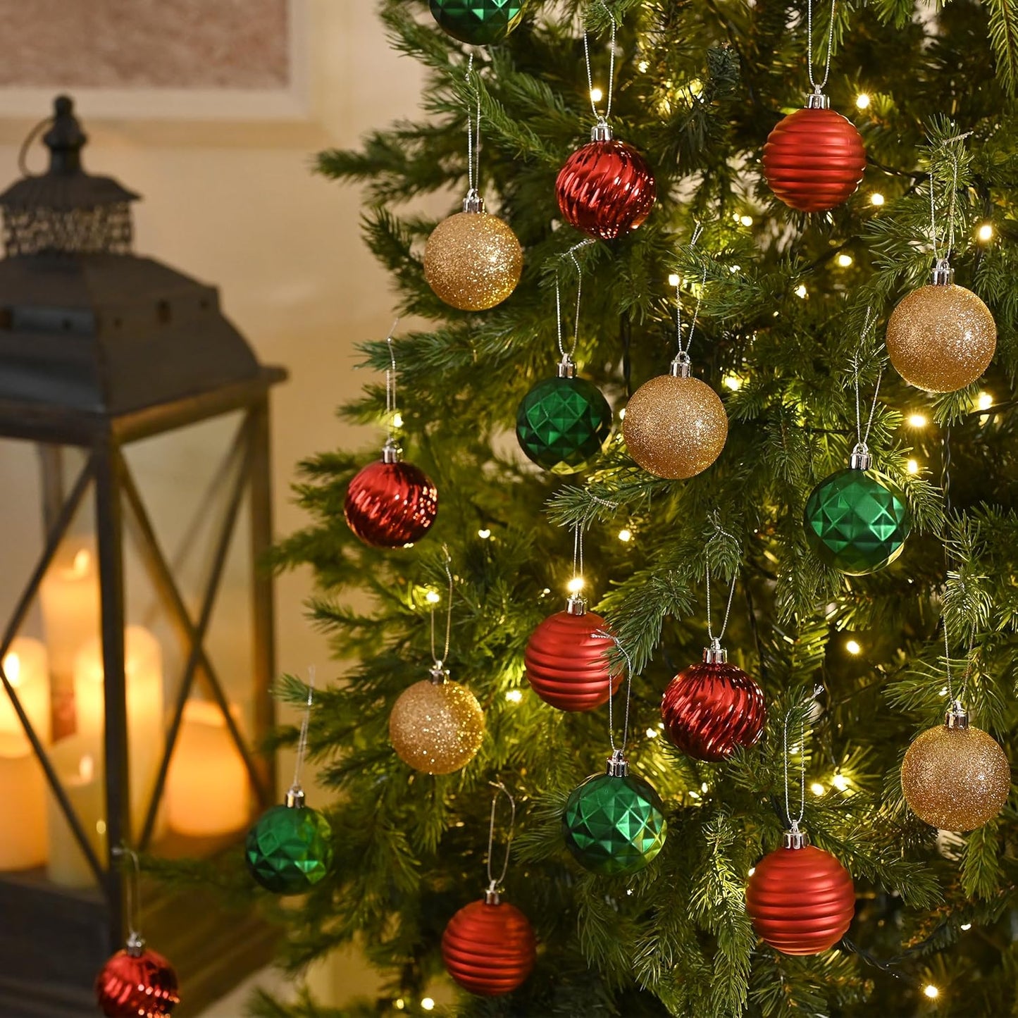 Valery Madelyn Christmas Ornaments Tree Decorations Set for Fall Halloween, 24ct Red Green Gold Shatterproof Ball Ornaments, 2.36" Hanging Ornament Bulk for Xmas Holiday Party Decor