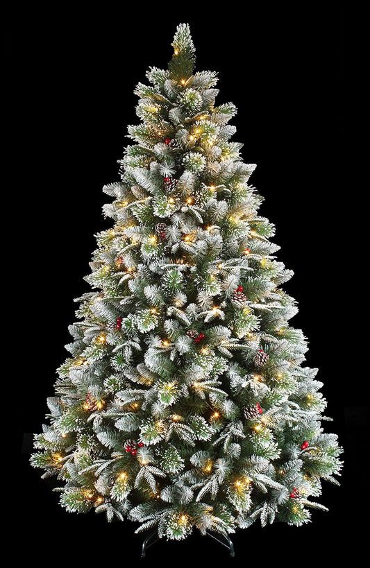 Super Dual Flocked Pine Christmas Tree Pre-lit with Color Changing LED Lights (6ft Pre-lit)