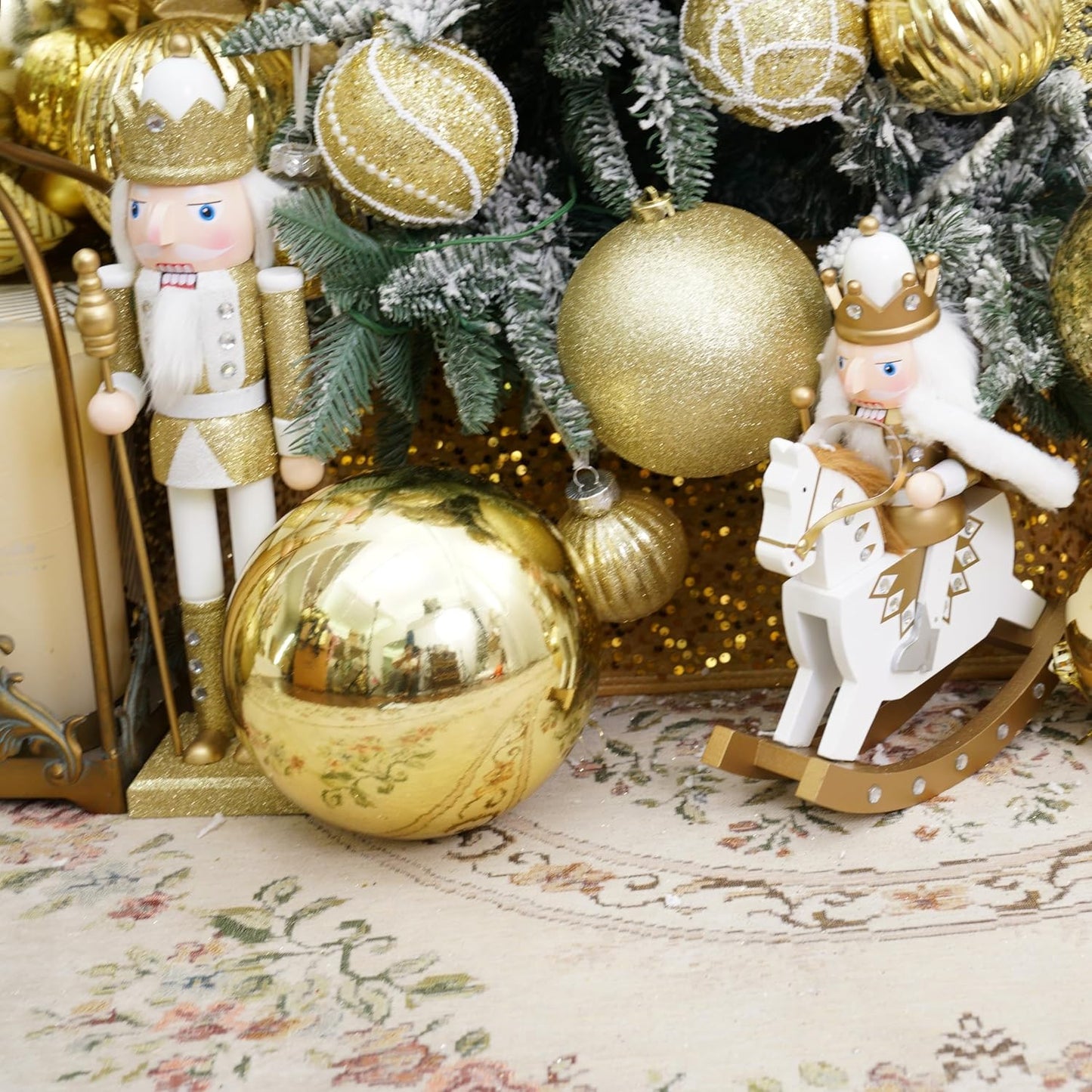 XmasExp Large Christmas Ball Ornaments,1pcs Gold Giant Shatterproof Plastic Hanging Mercury Xmas Ball Decorations Christmas Tree Ornaments (Gold, 8")