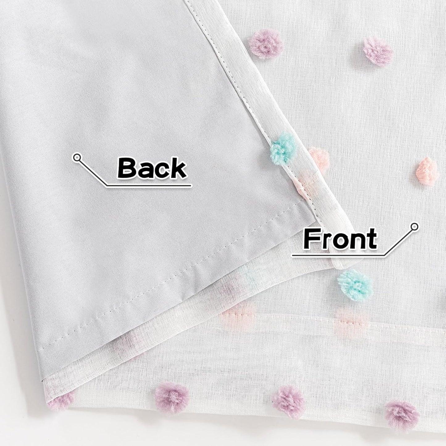 MYSKY HOME Total Blackout Curtains for Kids Bedroom Nursery Curtains 100% Light Block Doubled Curtains with Rainbow Pom Pom Sheer Window Drapes for Kitchen Room Darkening Grommet Set of 2, 52 x 54 in