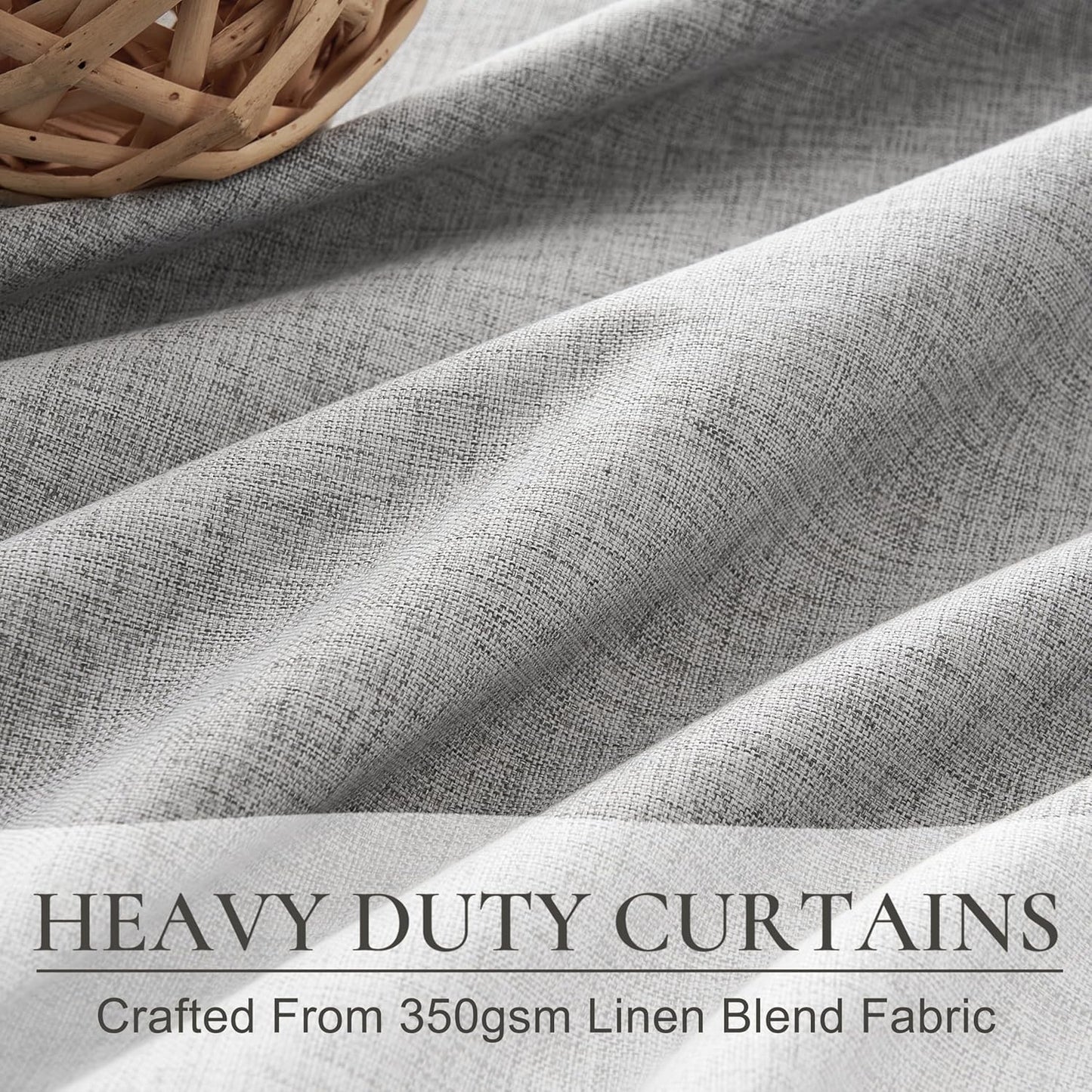 90 Inch Grey Blackout Curtains 2 Panels Set for Bedroom, Pinch Pleated Textured Linen Blend Soundproof Privacy Gray Window Drapes 90 Inches Long with Hooks Rings Back Tab for Boys Room Darkening Burg