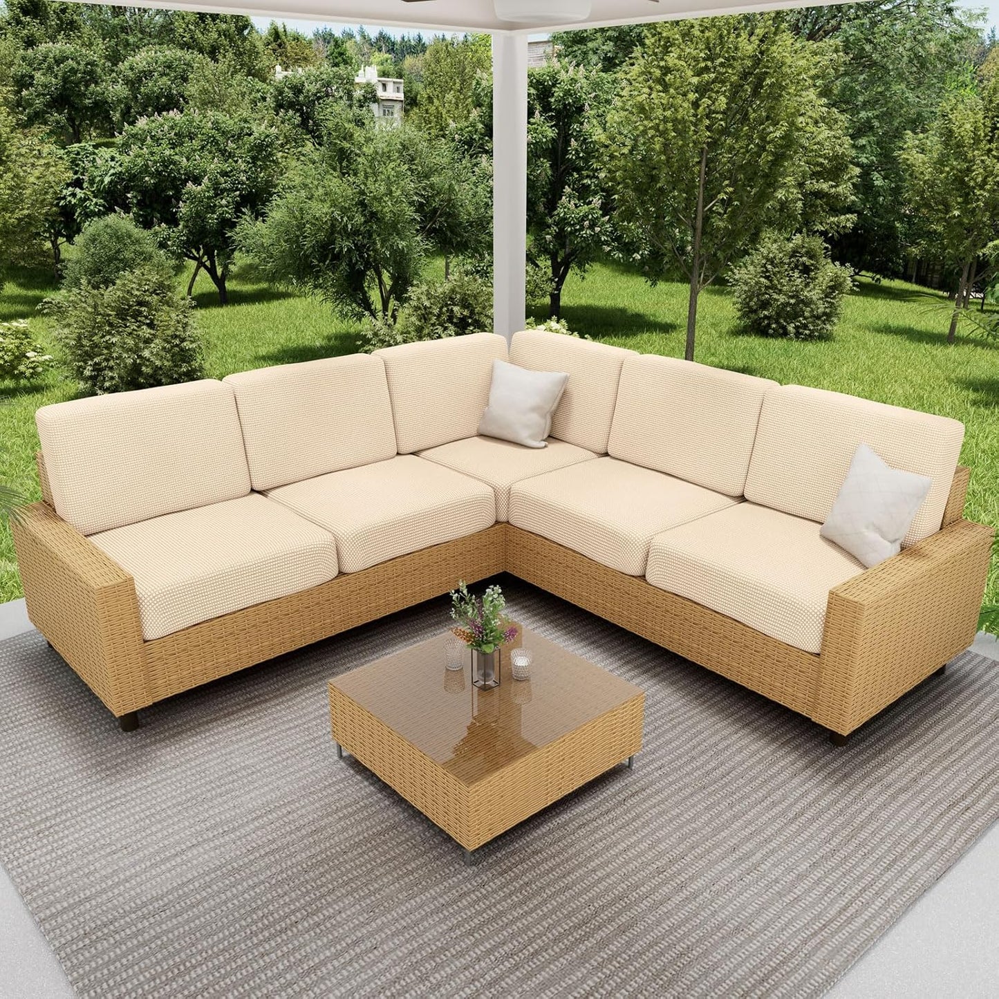 hyha Waterproof Couch Cushion Covers for Pets, Non Slip Sofa Seat Cover for Dogs Washable, Soft Thick Stretch Jacquard Fabric, Sofa Slipcovers with Elastic Bottom (1 Piece for Medium, Beige)