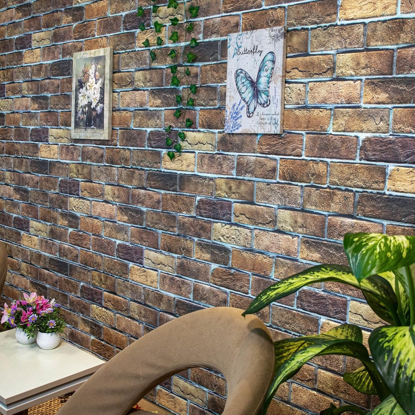 Dundee Deco 3D Wall Panels Faux Brick - Cladding, Brown Beige Stone Look Wall Paneling, Styrofoam Facing for Living Room, Kitchen, Bathroom, Balcony, Bedroom, Set of 5, Covers 27 sq ft