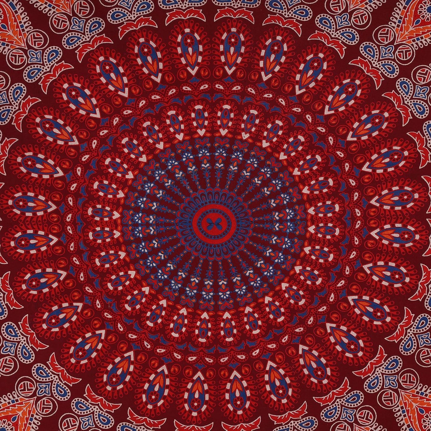 Bless International Handmade Indian hippie Bohemian Psychedelic Peacock Mandala Wall hanging College Dorm Beach Throws Table Cloth Bedding Tapestry (Blue Red, Medium(54x60Inches)(137x152cms))