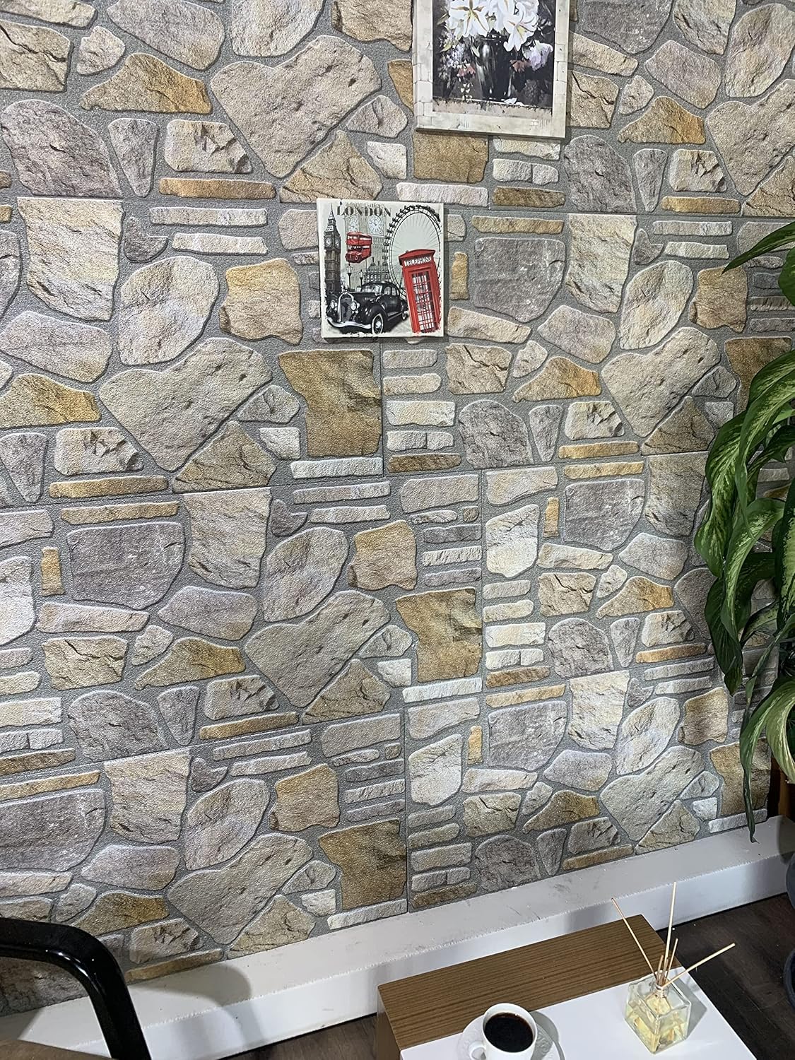 Dundee Deco 3D Wall Panels - Cladding Grey Gold Stone Look Wall Paneling, Styrofoam Facing for Interior and Exterior Applications, DIY, Sample, Size 10 x 10 in.