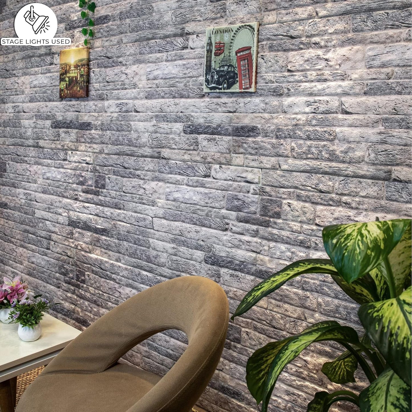 Dundee Deco 3D Wall Panels Faux Brick - Cladding Light Grey Stone Look Wall Paneling, Styrofoam, Sample, Size 10 x 10 in.