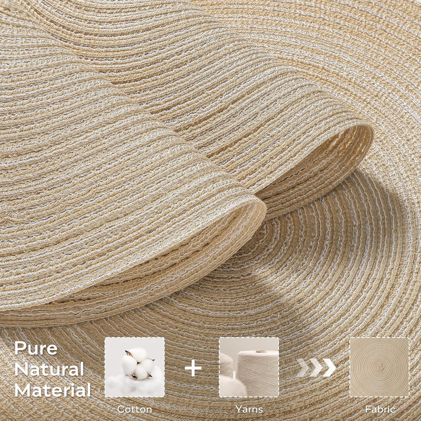 Leetaltree Round Placemats Heat and Slip Resistant Cotton Table Mats, Washable Bohemian Placemats for Dining Tables (Beige, Set of 12)