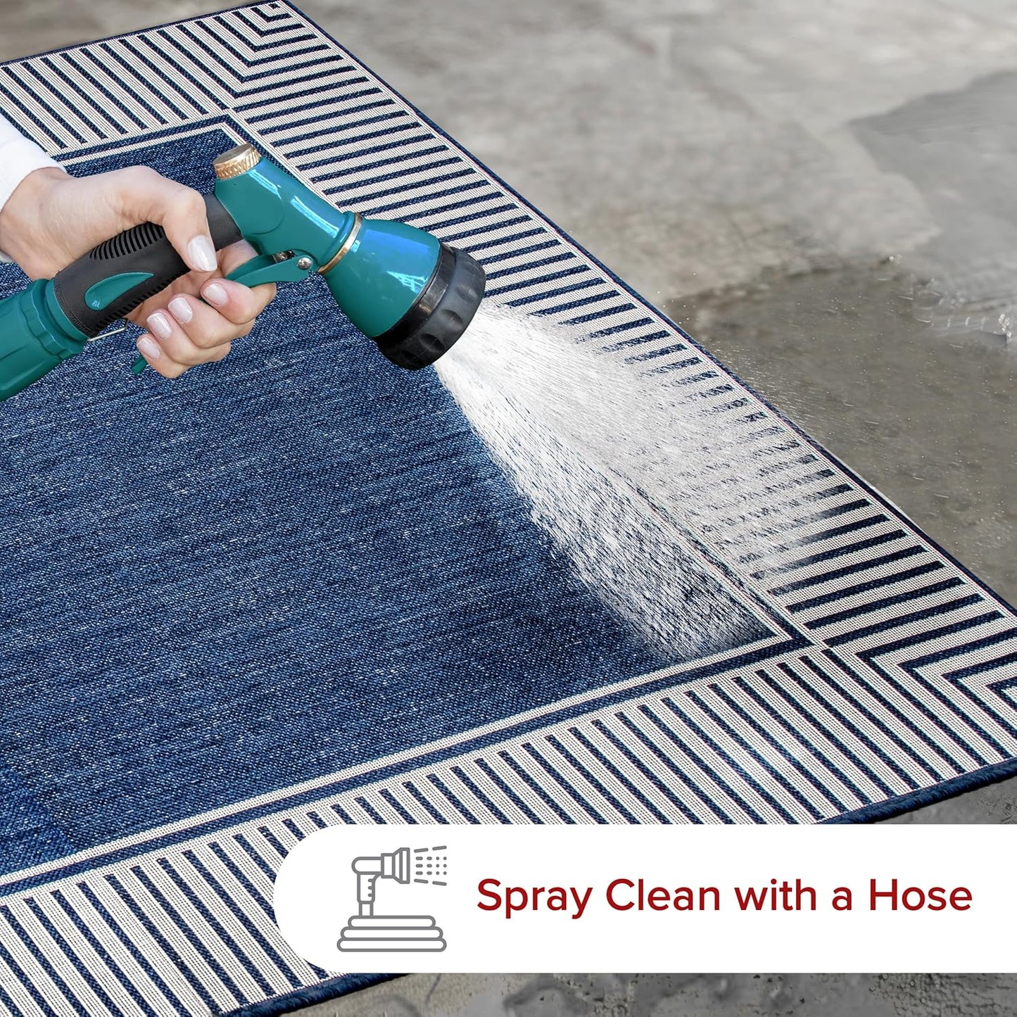 nuLOOM 2' x 3' Outdoor Area Rug, Casual Design With Striped Border, Stain Resistant, Highly Durable, For Patio, Balcony, Bedroom, Living Room, Dining Room, Bathroom, Navy