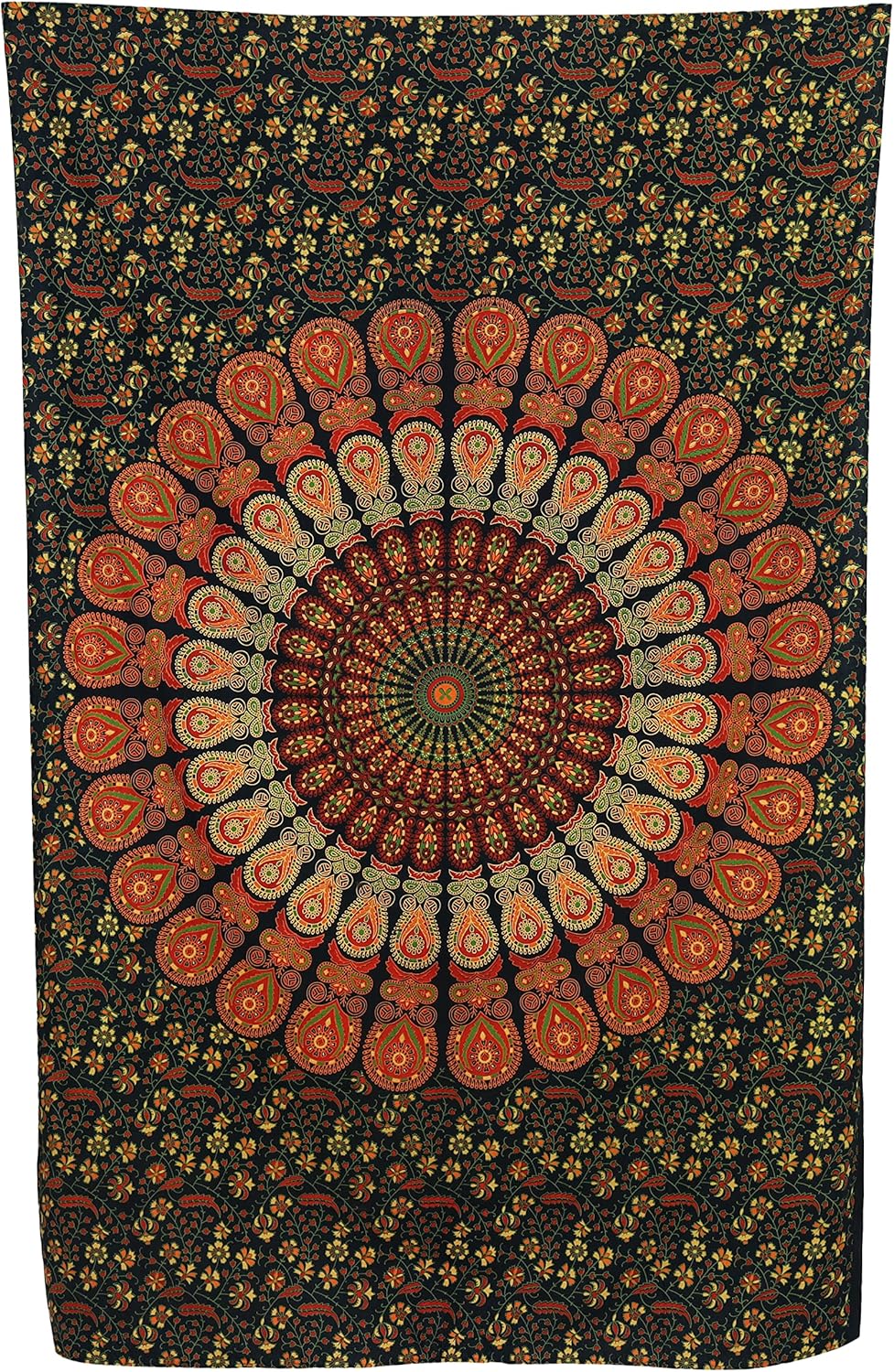 Bless International Handmade Indian hippie Bohemian Psychedelic Peacock Mandala Wall hanging College Dorm Beach Throws Table Cloth Bedding Tapestry (Golden Green, Twin(54x72Inches)(140x185cms))